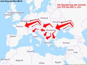 Die Hunnen kamen von jenseits des Schwarzen Meeres stürmten unter der Führung von Attila bis nach Frankreich und Italien.