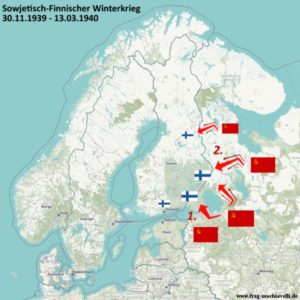 Karte des Sowjetisch-Finnischen Winterkrieges von 30. November 1939 bis zum 13. März 1940