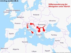 Alarich I, führte die Westgoten von Rumänien bis nach Italien.